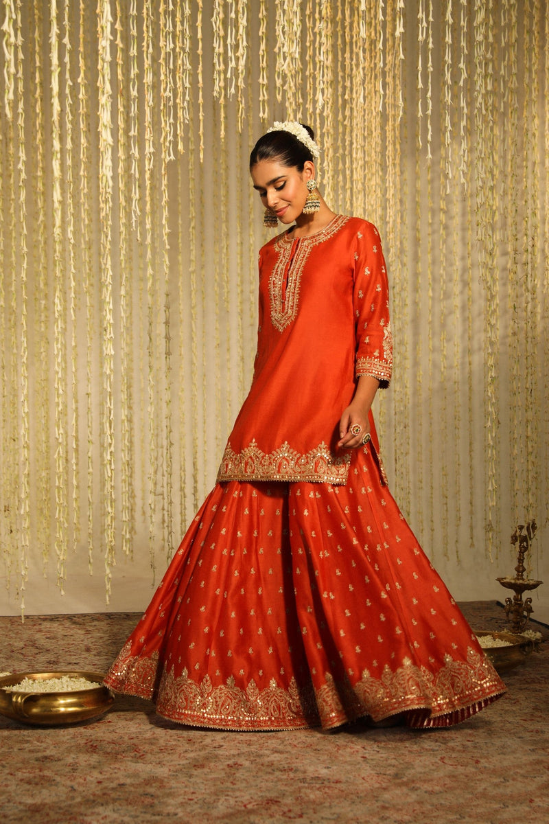 MISHIKA - BURNT ORANGE KURTA WITH SHARARA AND DUPATTA (LXRTS)