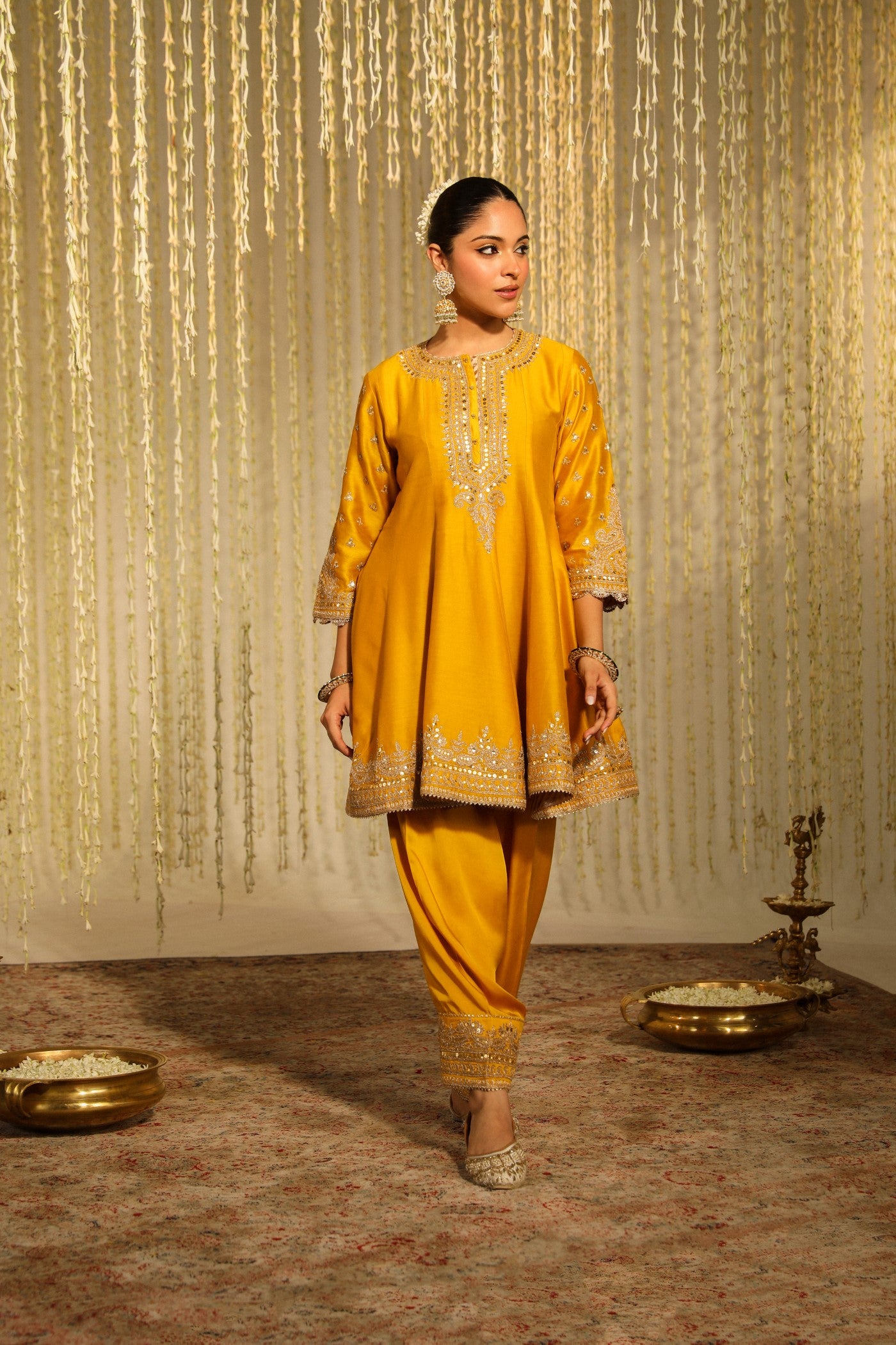 WARIZAH - GLAZE MUSTARD SHORT ANARKALI WITH SALWAR AND DUPATTA