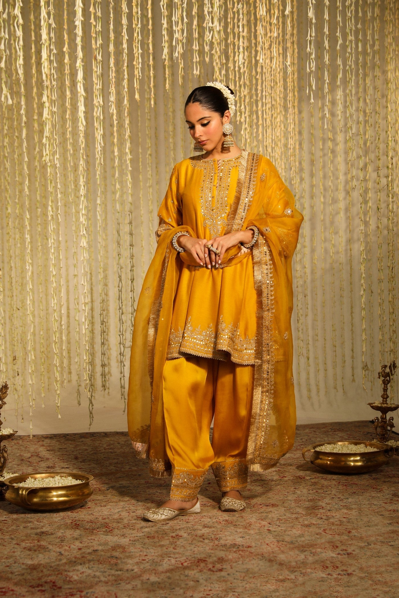 WARIZAH - GLAZE MUSTARD SHORT ANARKALI WITH SALWAR AND DUPATTA (LXRTS)