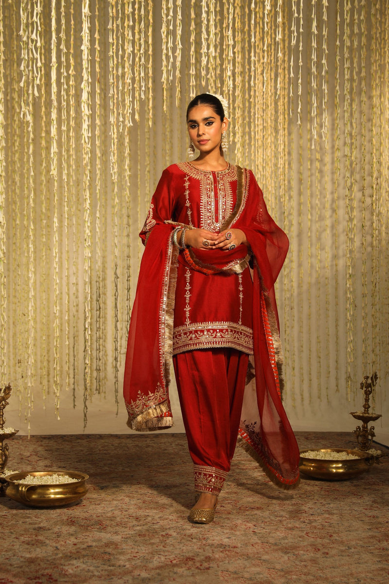 red punjabi dress for women Handmade Red & White Punjabi Suit: Patiala Salwar Kameez, Custom Silk Dupatta
