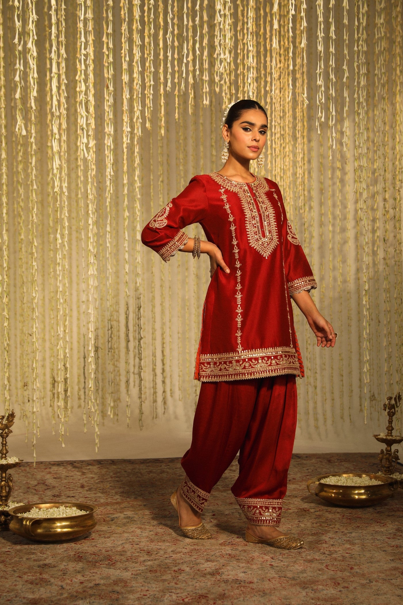 MEHAK - DEEP RED SHORT KURTA WITH SALWAR AND DUPATTA