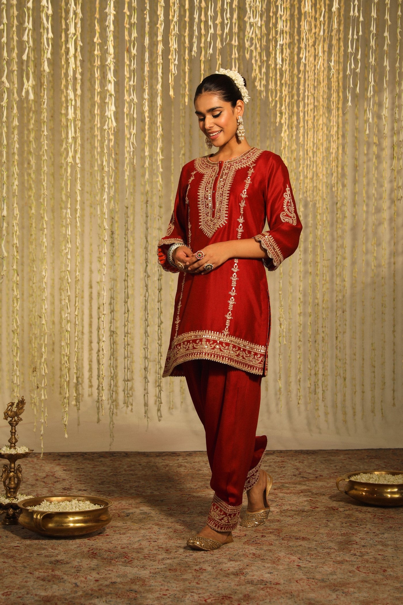 MEHAK - DEEP RED SHORT KURTA WITH SALWAR AND DUPATTA