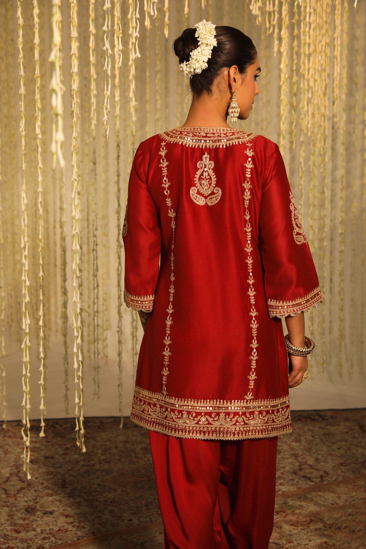 MEHAK - DEEP RED SHORT KURTA WITH SALWAR AND DUPATTA