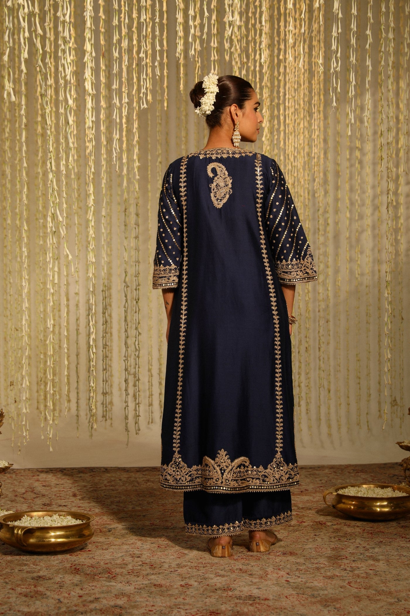 SABIRAH - DEEP BLUE LONG KURTA WITH PALAZZO AND DUPATTA