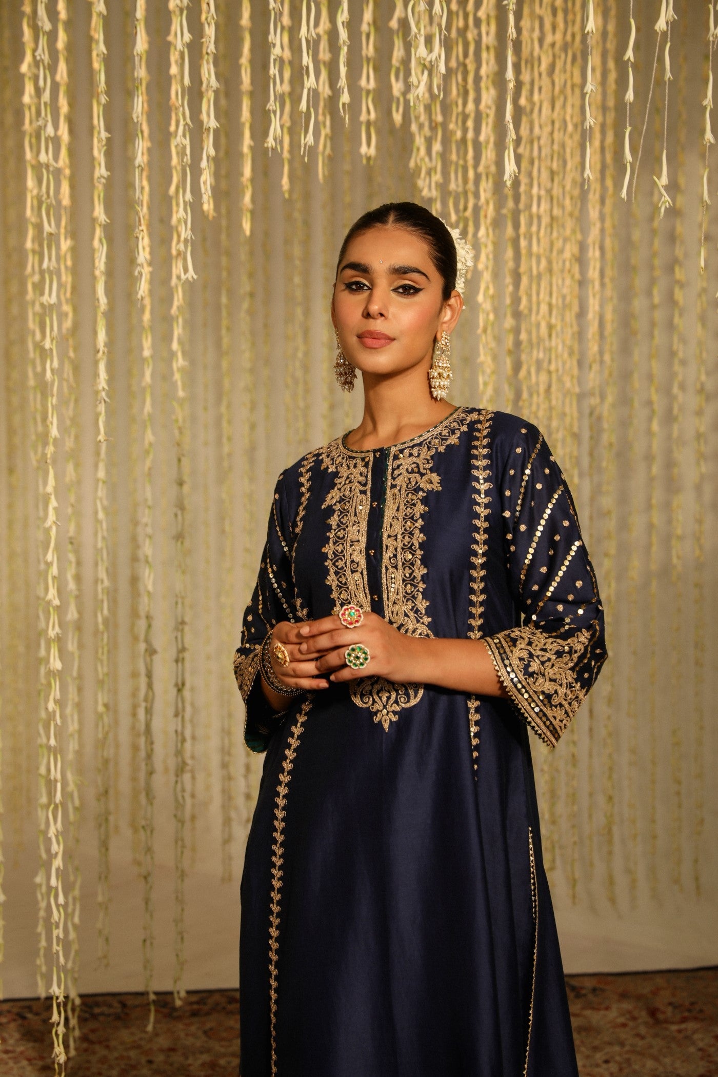 SABIRAH - DEEP BLUE LONG KURTA WITH PALAZZO AND DUPATTA (LXRTS)