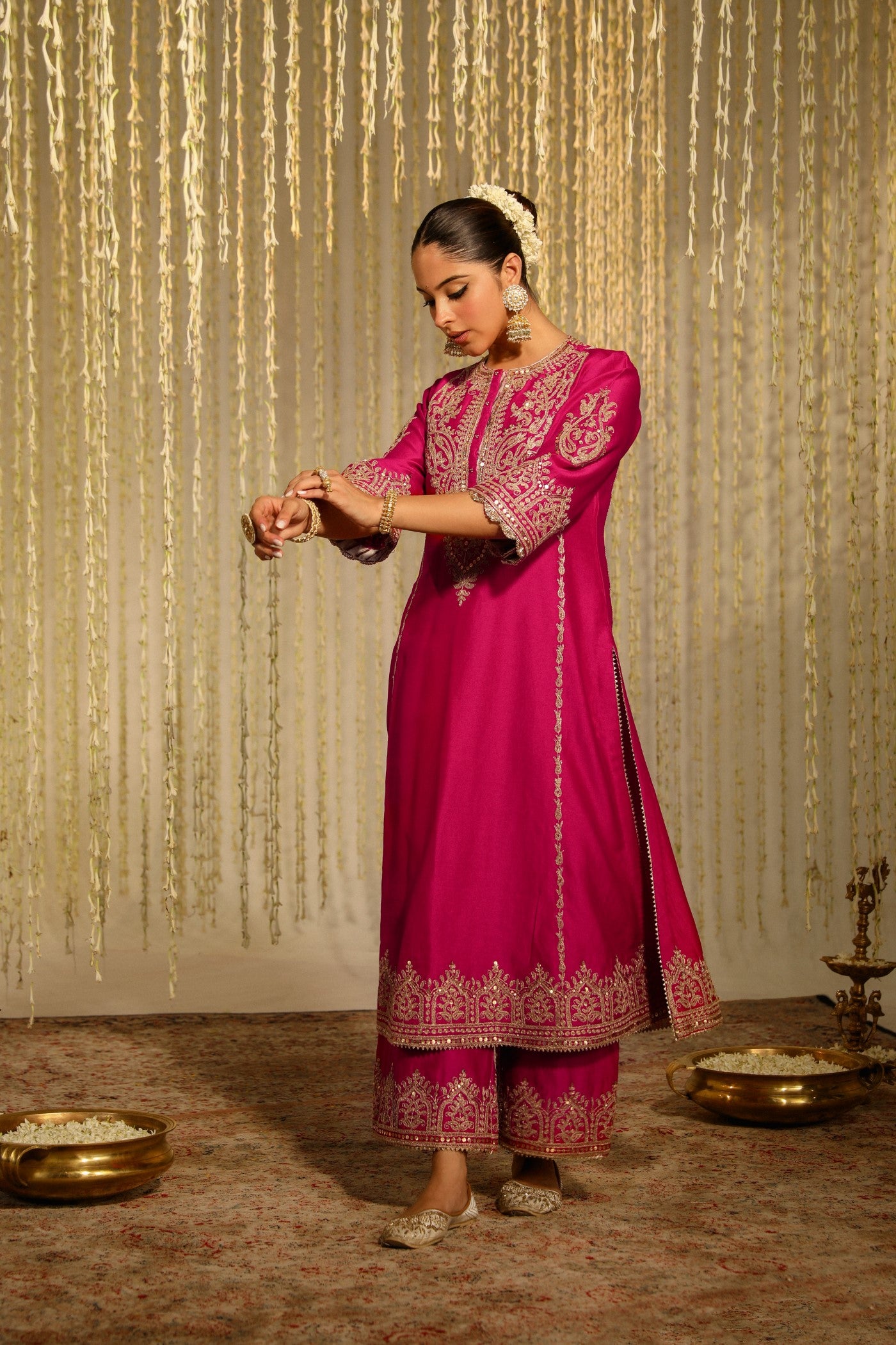 MAHIKA - HOTPINK LONG KURTA WITH PALAZZO AND DUPATTA