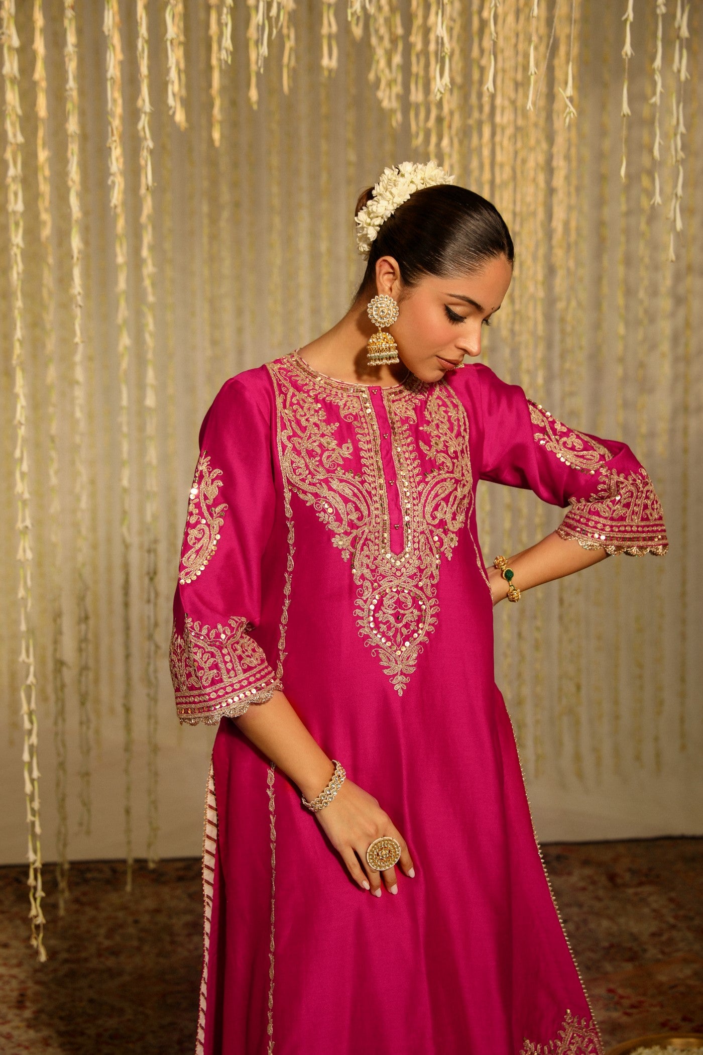 MAHIKA - HOTPINK LONG KURTA WITH PALAZZO AND DUPATTA