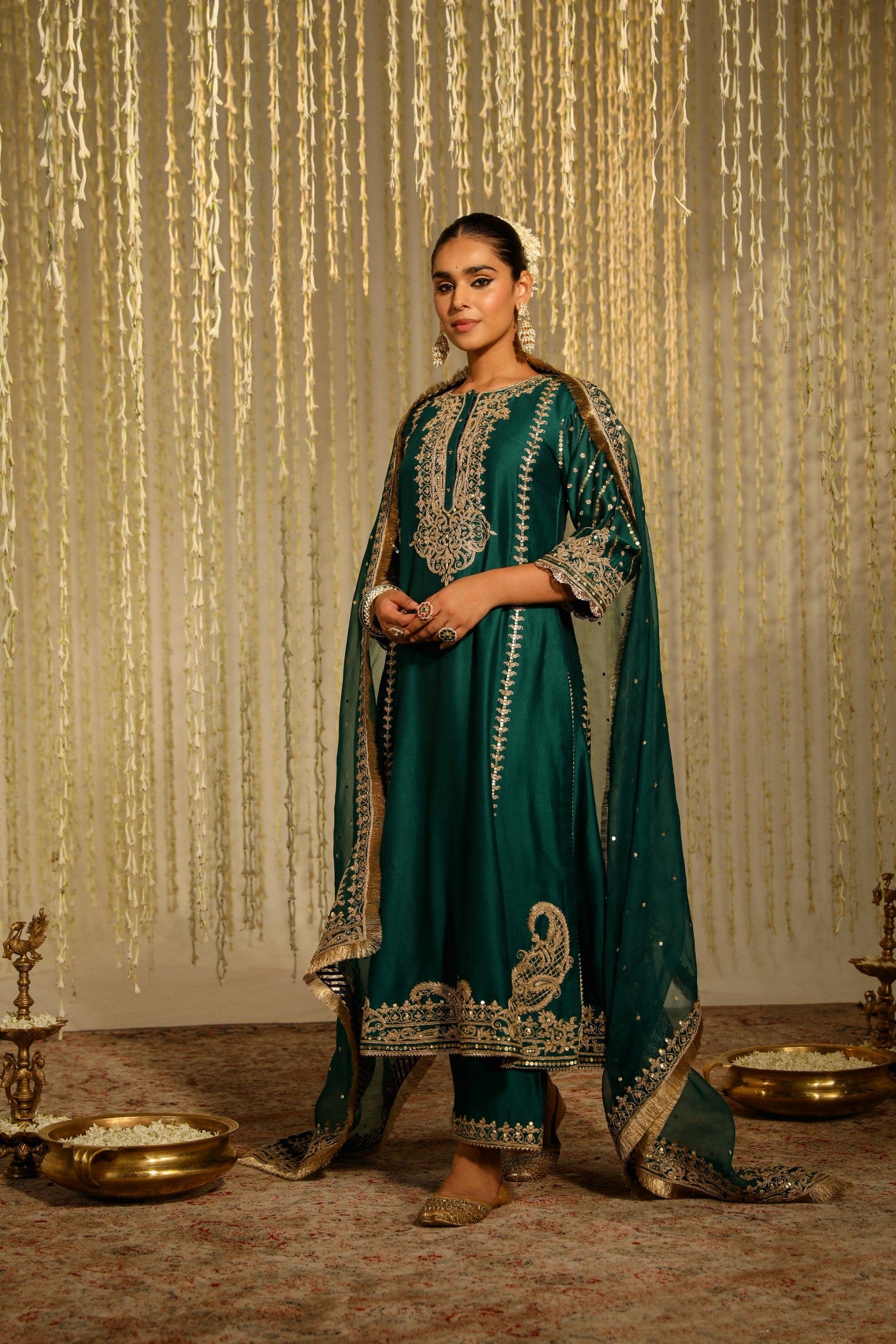 Kashish Dadhwal In SABIRAH - EMERALD GREEN LONG KURTA WITH PALAZZO AND DUPATTA