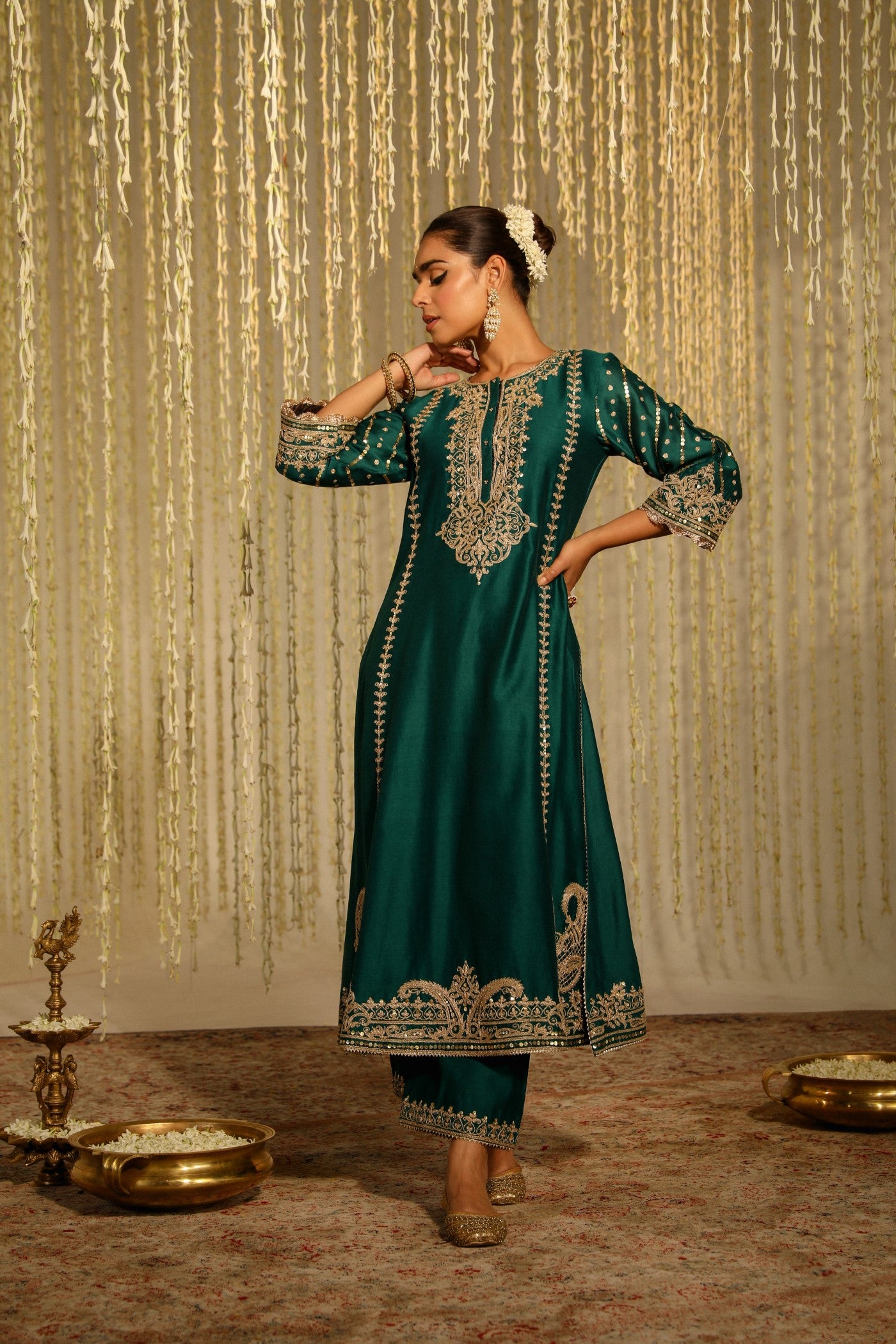 Kashish Dadhwal In SABIRAH - EMERALD GREEN LONG KURTA WITH PALAZZO AND DUPATTA