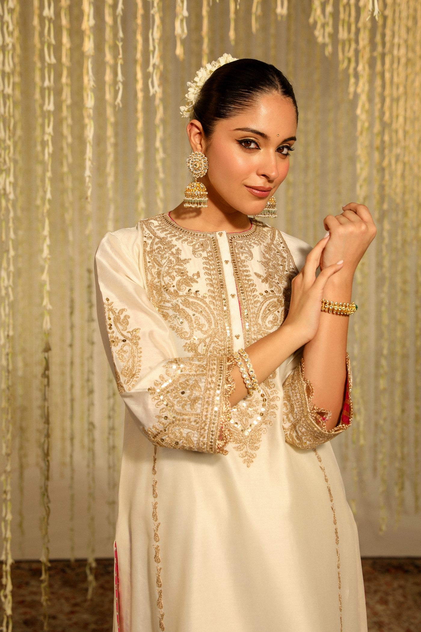 MAHIKA - DAISY IVORY LONG KURTA WITH PALAZZO AND DUPATTA