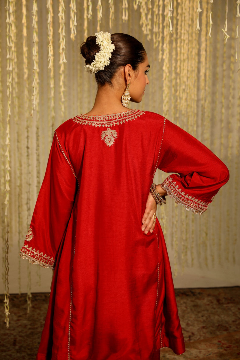 MEHREEN - DEEP RED SHORT CHOGA WITH SALWAR