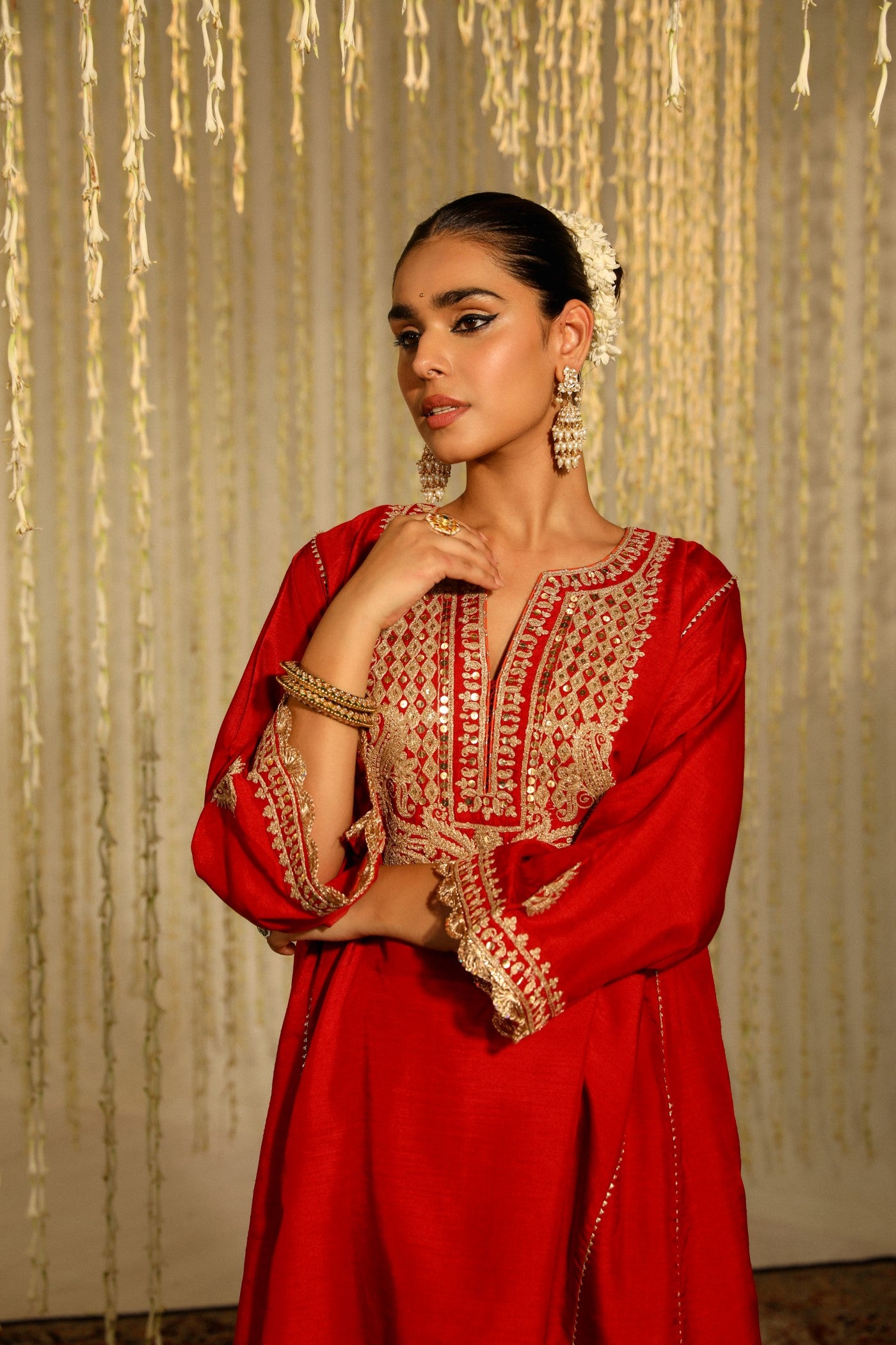 MEHREEN - DEEP RED SHORT CHOGA WITH SALWAR