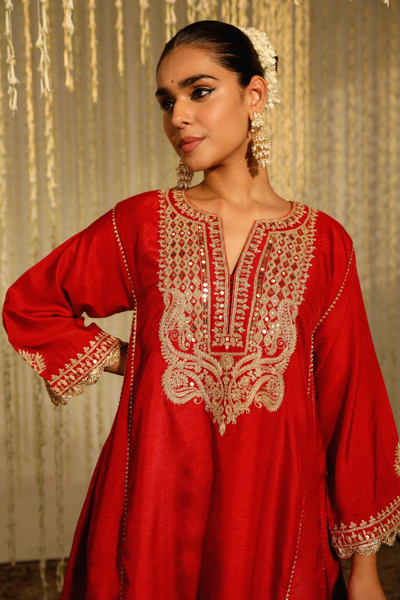 MEHREEN - DEEP RED SHORT CHOGA WITH SALWAR