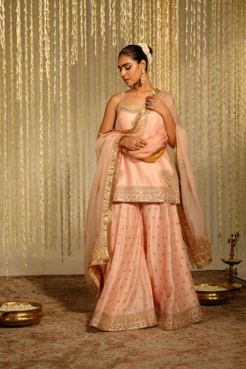 AABROO - ROSEPINK SHORT KURTA WITH SHARARA AND DUPATTA