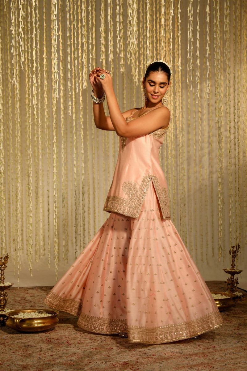 AABROO - ROSEPINK SHORT KURTA WITH SHARARA AND DUPATTA