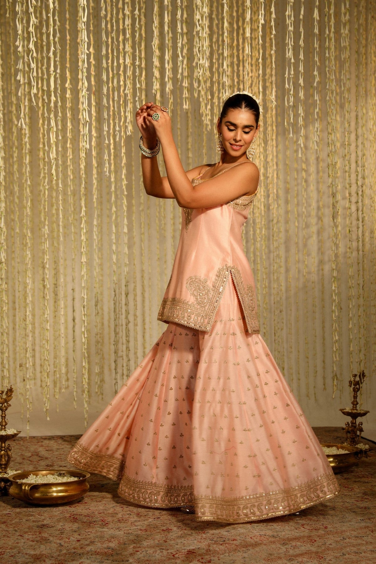 AABROO - ROSEPINK SHORT KURTA WITH SHARARA AND DUPATTA (LXRTS)