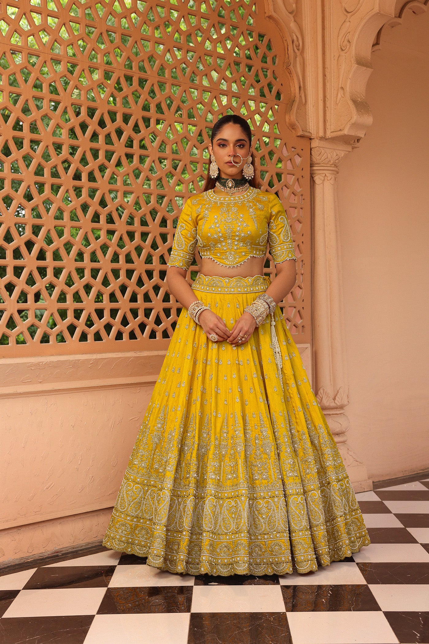 Uzma - Mustard Lehenga with Blouse and Dupatta