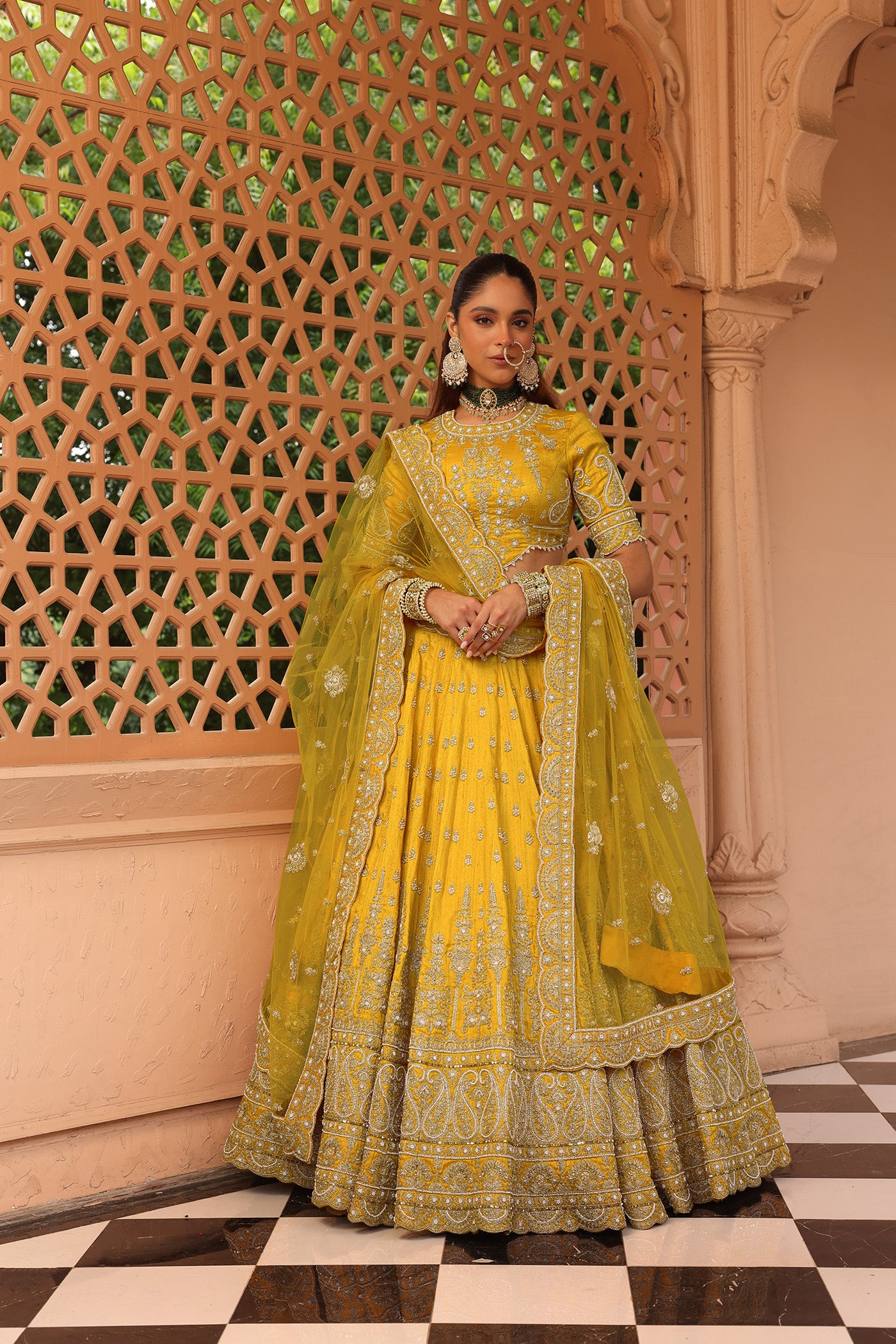 Uzma - Mustard Lehenga with Blouse and Dupatta