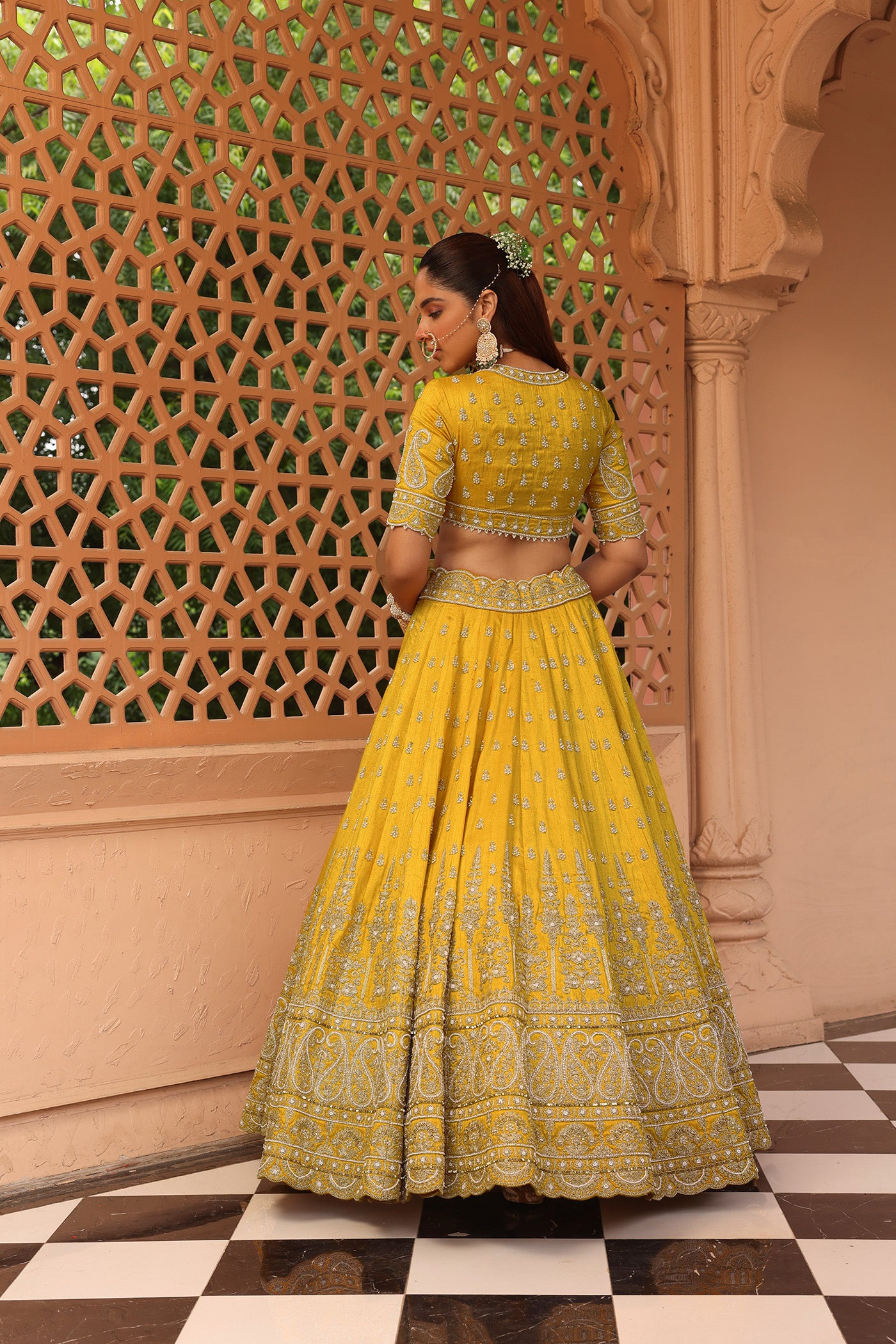 Uzma - Mustard Lehenga with Blouse and Dupatta