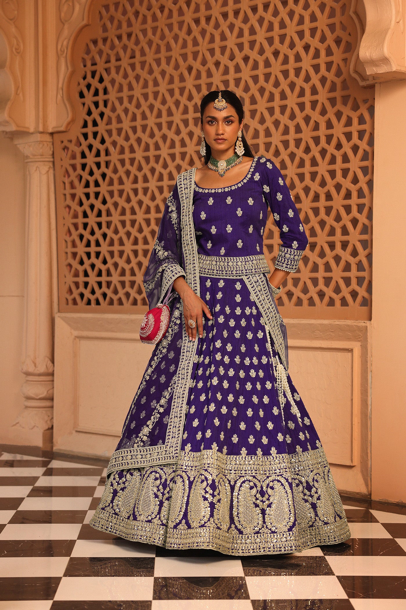 Aasmaa - Purple Lehenga with Choli and Dupatta