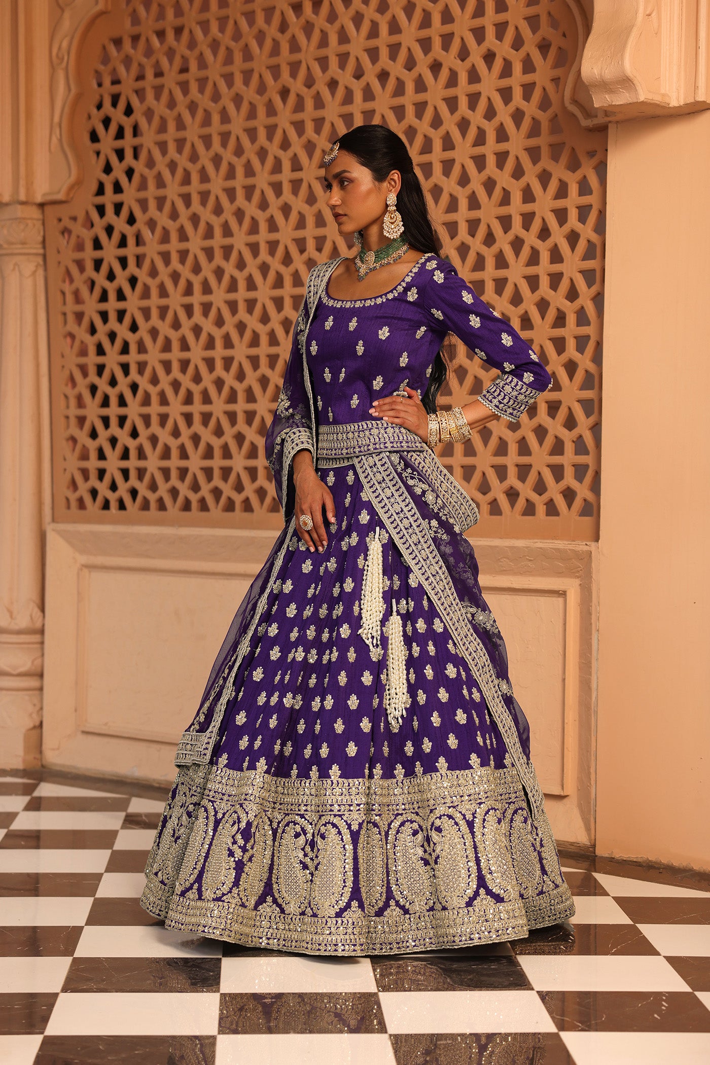 Aasmaa - Purple Lehenga with Choli and Dupatta