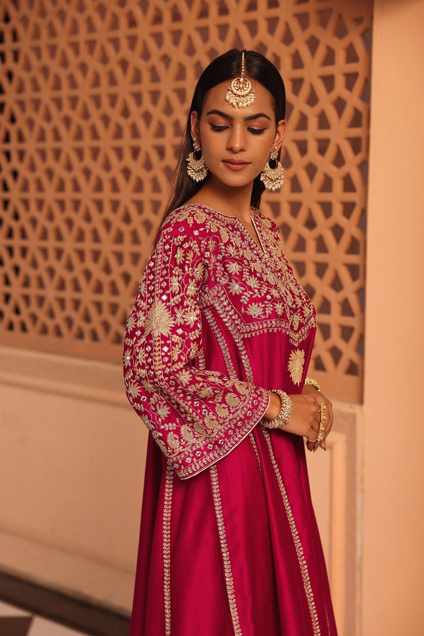 Aiman - Hotpink Short Knee Length Choga with Salwar and Odhni (Lxrts)