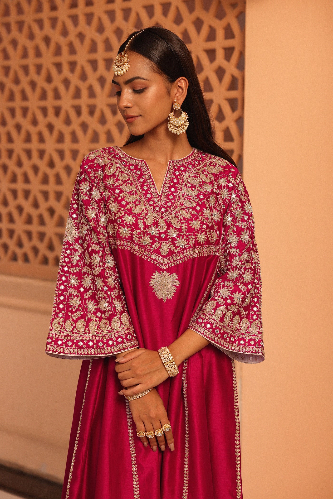 Aiman - Hotpink Short Knee Length Choga with Salwar and Odhni (Lxrts)