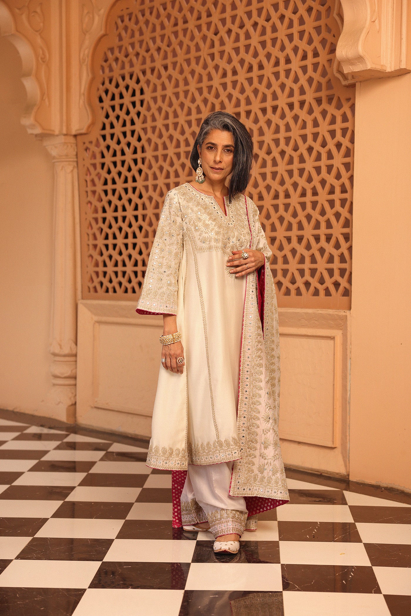 Aiman - Short Knee Length Choga with Salwar and Odhni