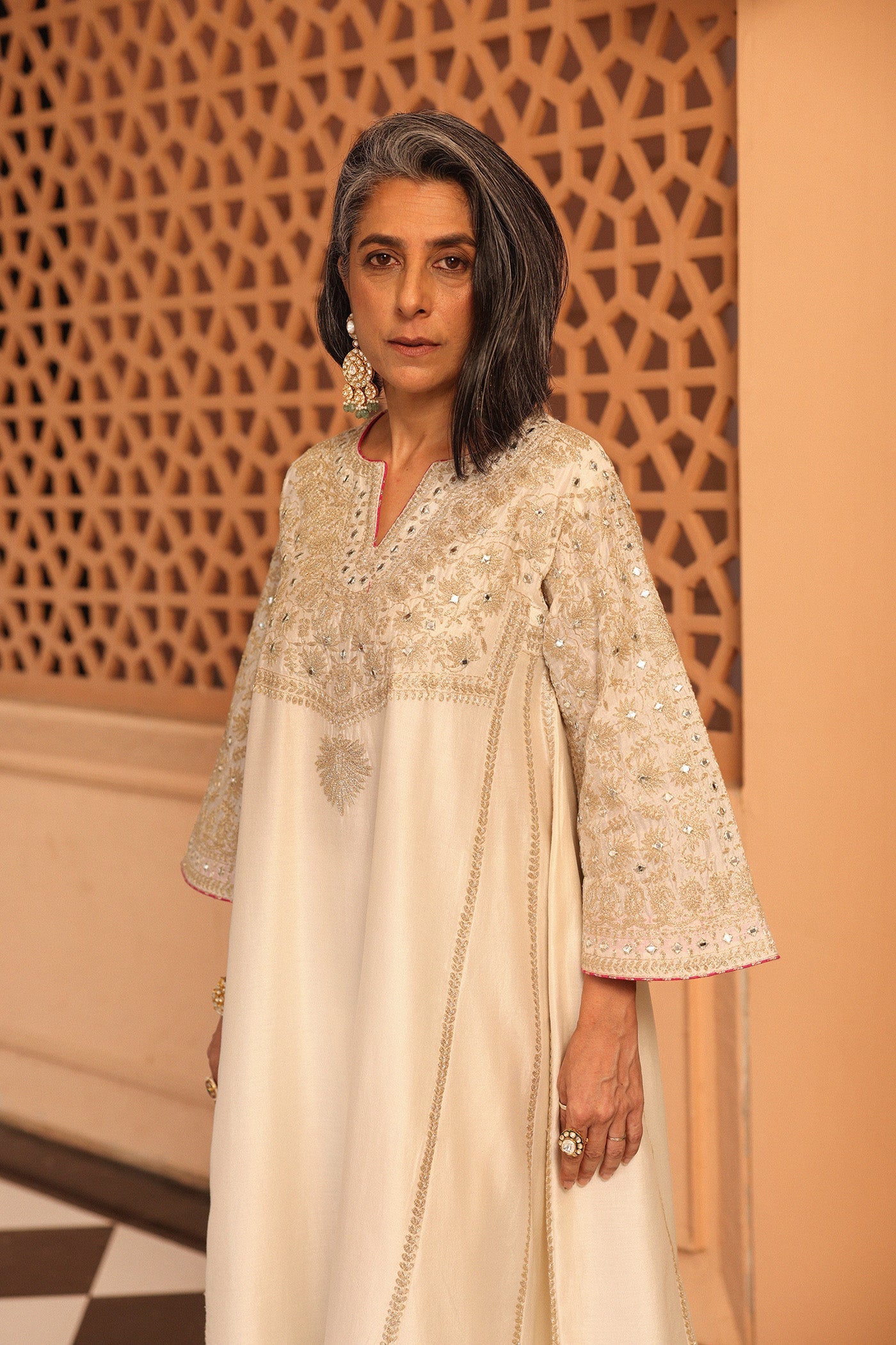 Aiman - Daisy Ivory Short Knee Length Choga with Salwar and Odhni (Lxrts)