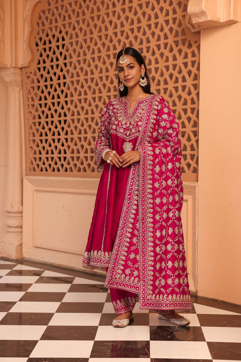 Aiman - Rani Hotpink Short Knee Length Choga with Salwar and Odhni