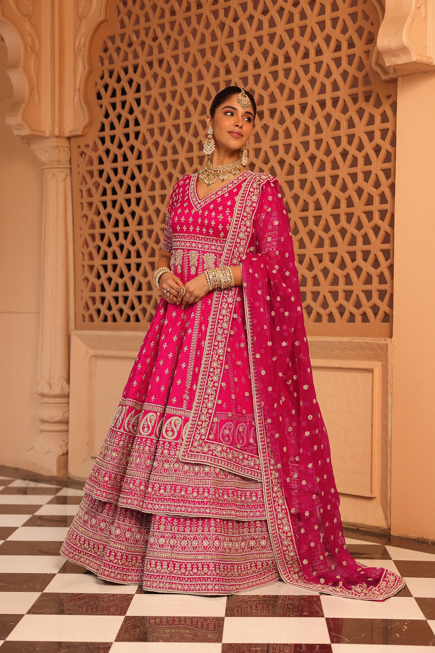 Naila - Hotpink Anarkali with  Lehenga and Dupatta