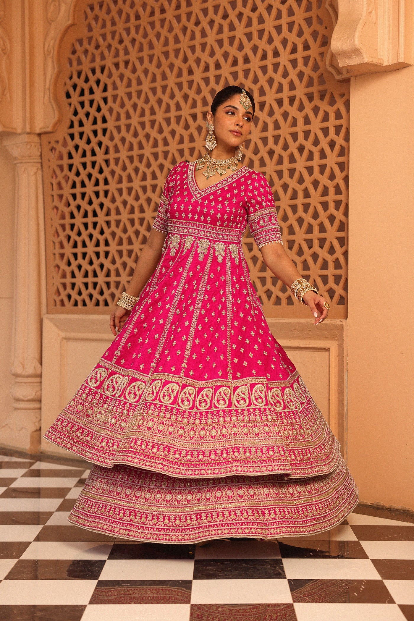 Naila - Hotpink Anarkali with  Lehenga and Dupatta (Lxrts)