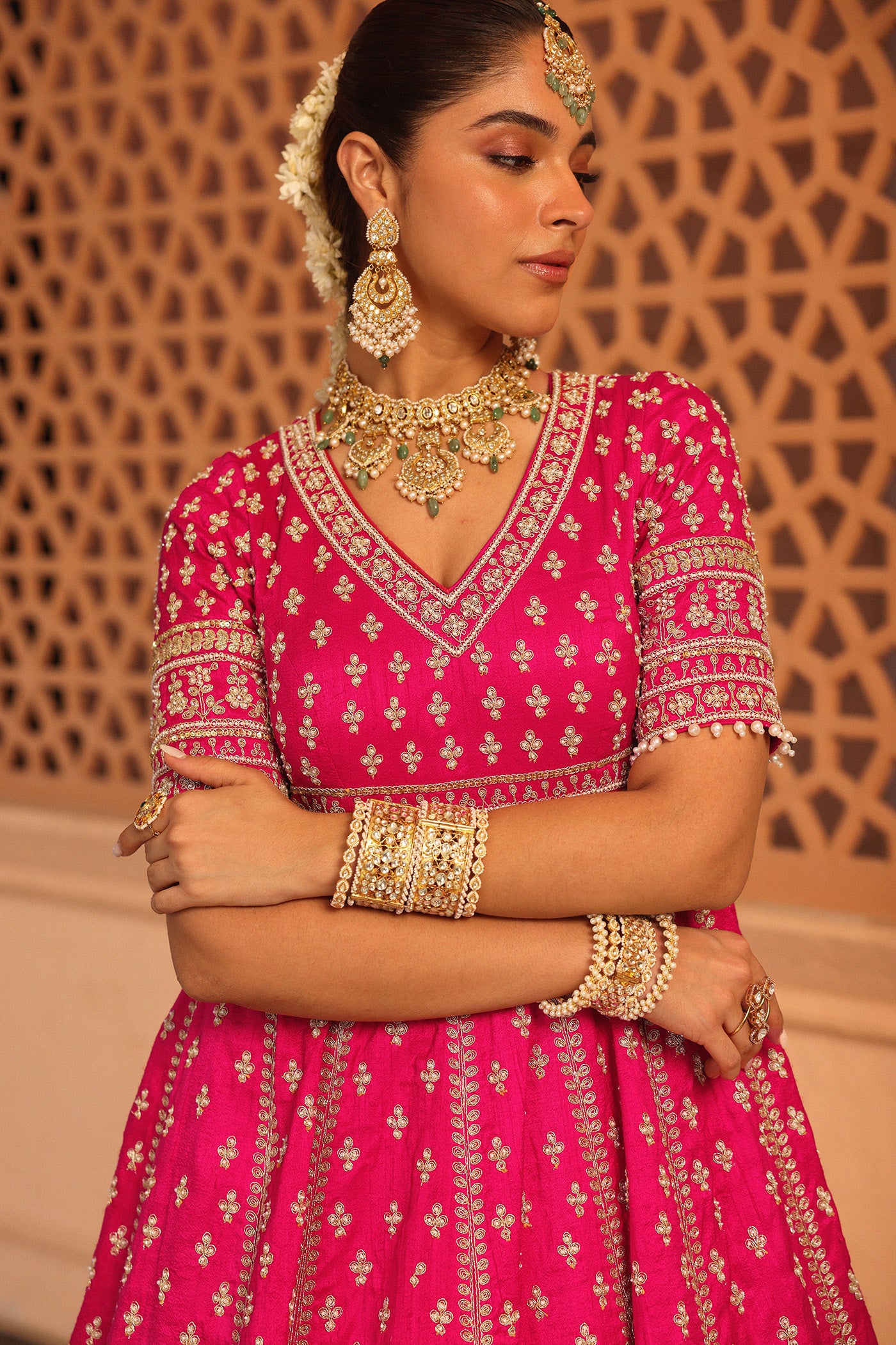 Naila - Hotpink Anarkali with  Lehenga and Dupatta