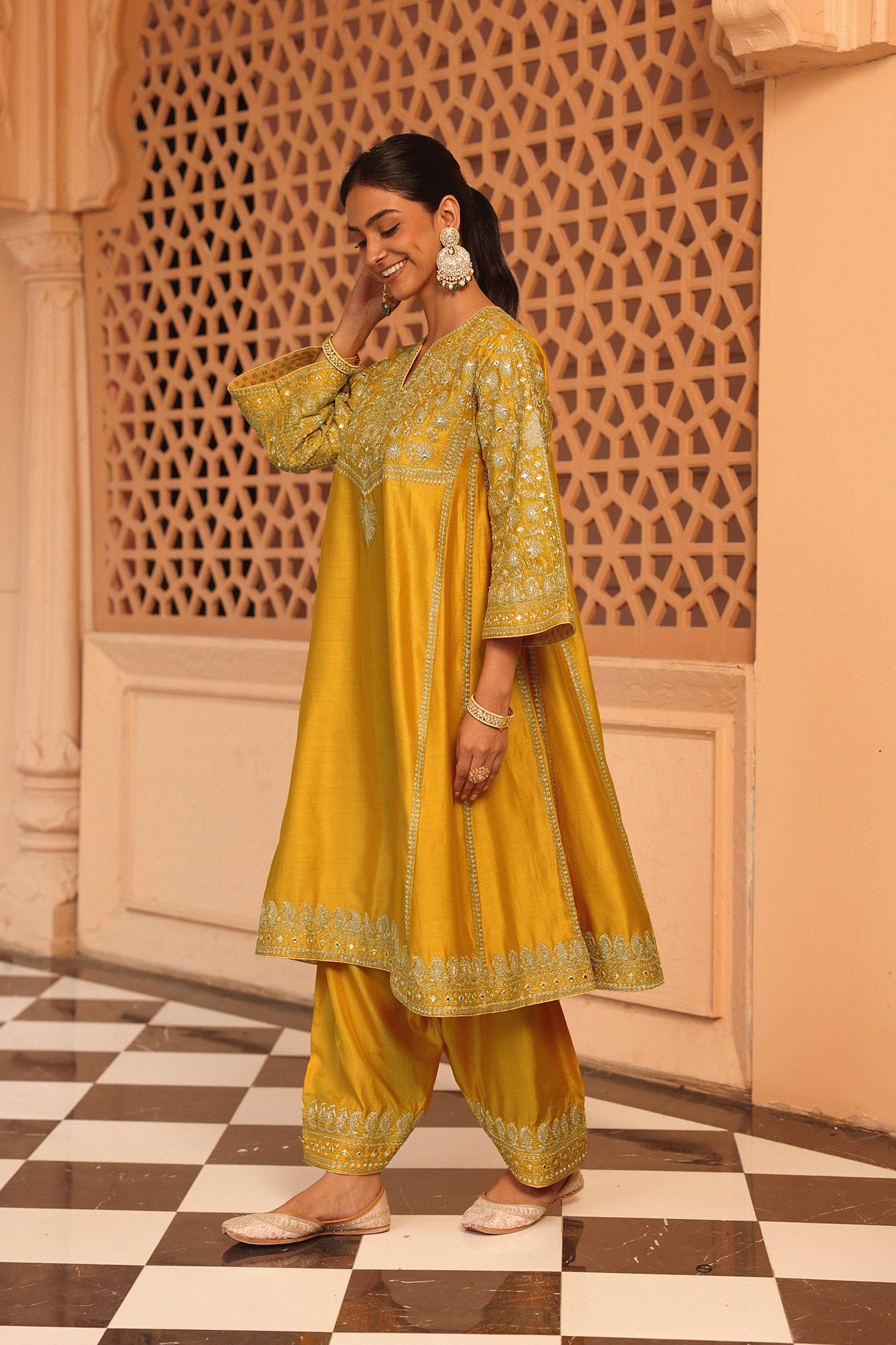 Aiman - Short Knee Length Chauga with Salwar and Odhni