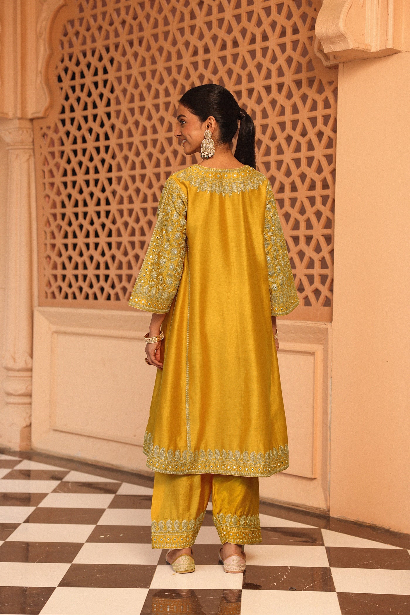 Aiman - Mustard Short Knee Length Choga with Salwar (Lxrts)