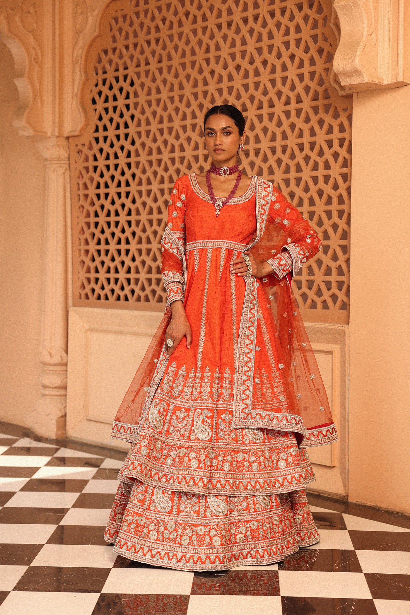 Mariyah - Orange Anarkali with  Lehenga and Dupatta