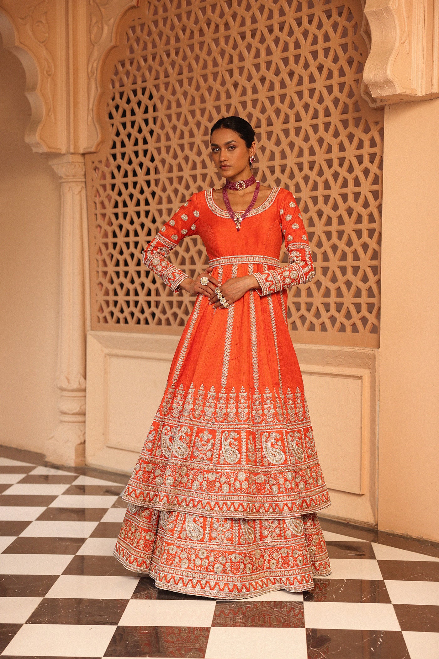 Mariyah - Orange Anarkali with  Lehenga and Dupatta