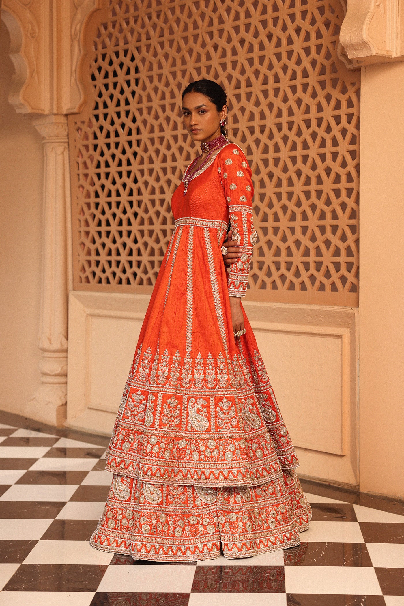 Mariyah - Orange Anarkali with  Lehenga and Dupatta