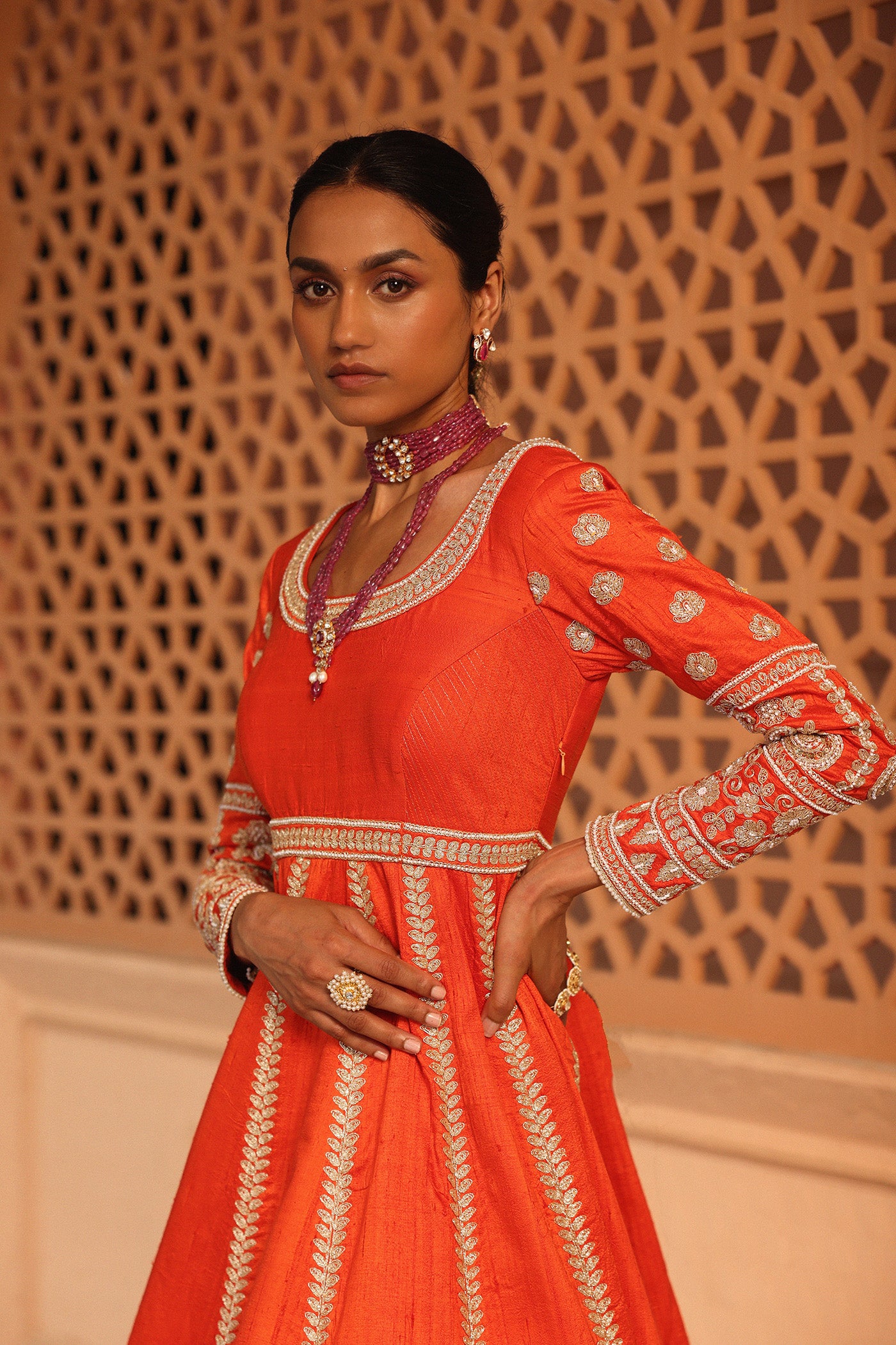 Mariyah - Orange Anarkali with  Lehenga and Dupatta