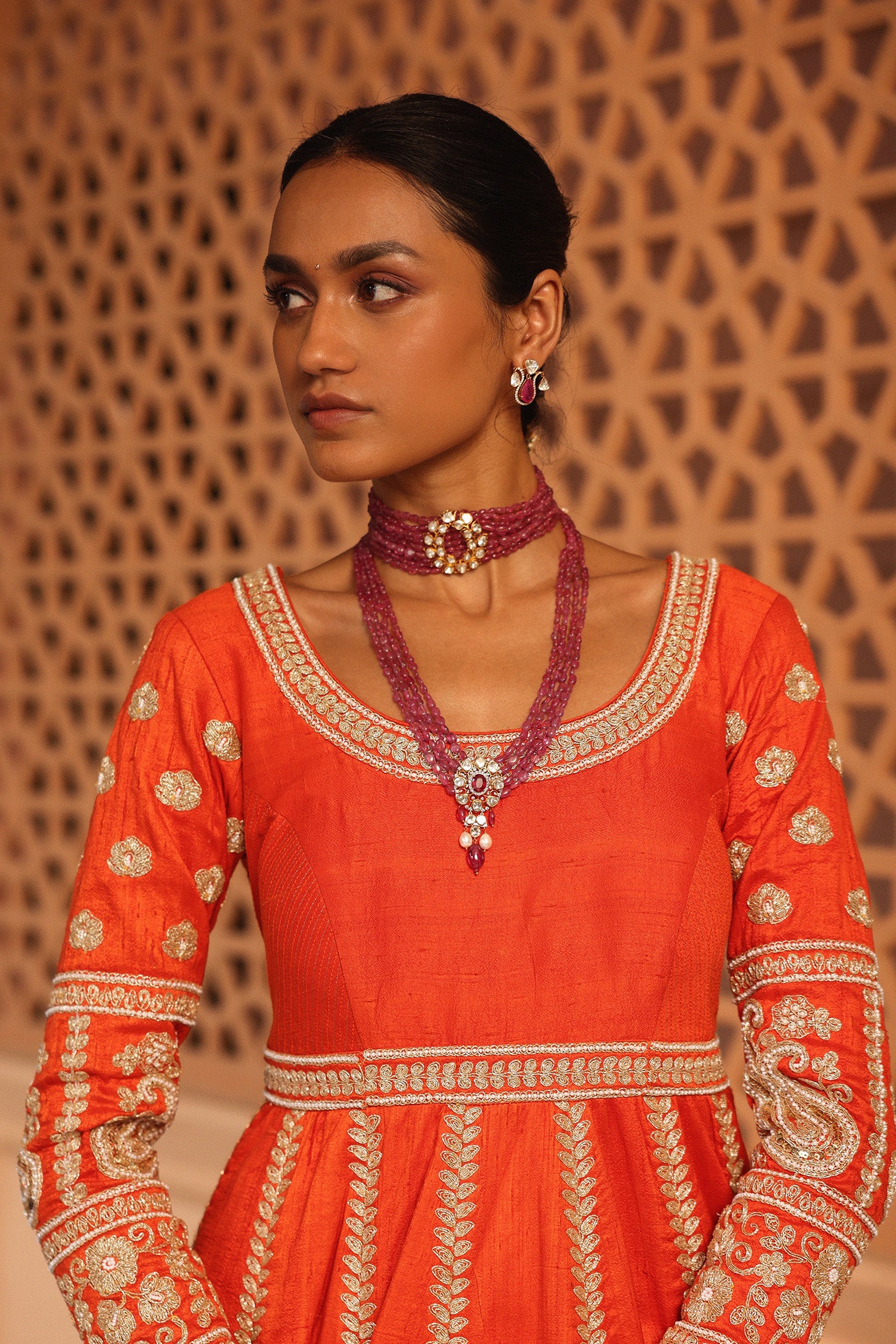 Mariyah - Orange Anarkali with  Lehenga and Dupatta