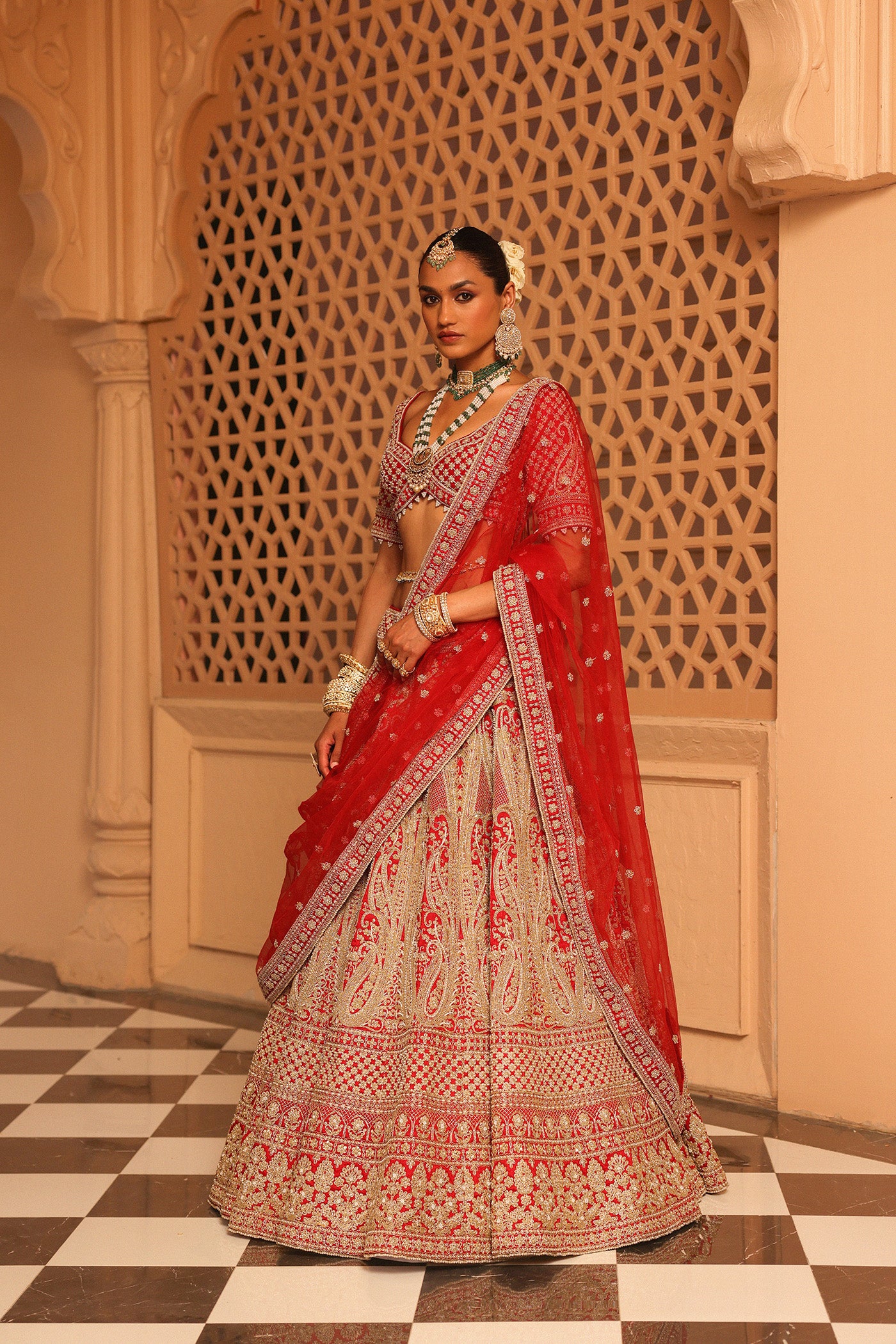 Naazreen - Red Lehenga with Blouse and Dupatta