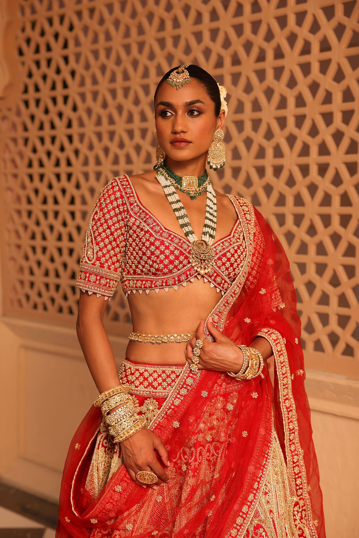 Naazreen - Red Lehenga with Blouse and Dupatta