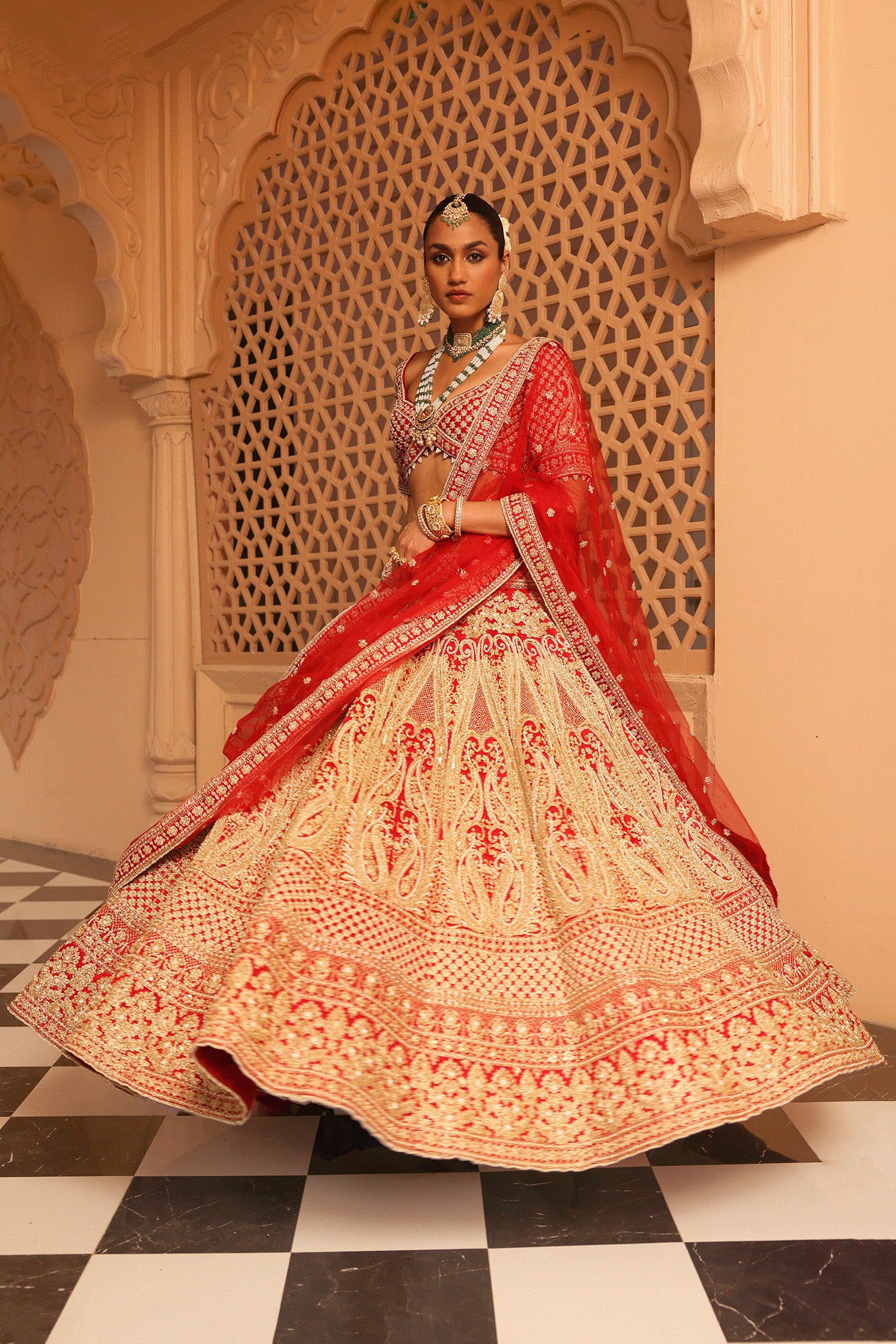 Naazreen - Red Lehenga with Blouse and Dupatta