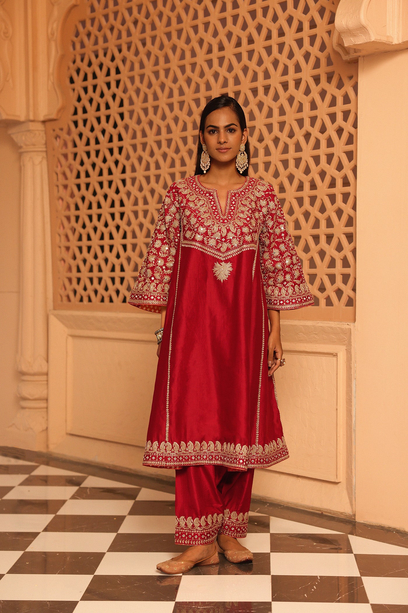 Aiman - Short Knee Length Choga with Salwar and Odhni