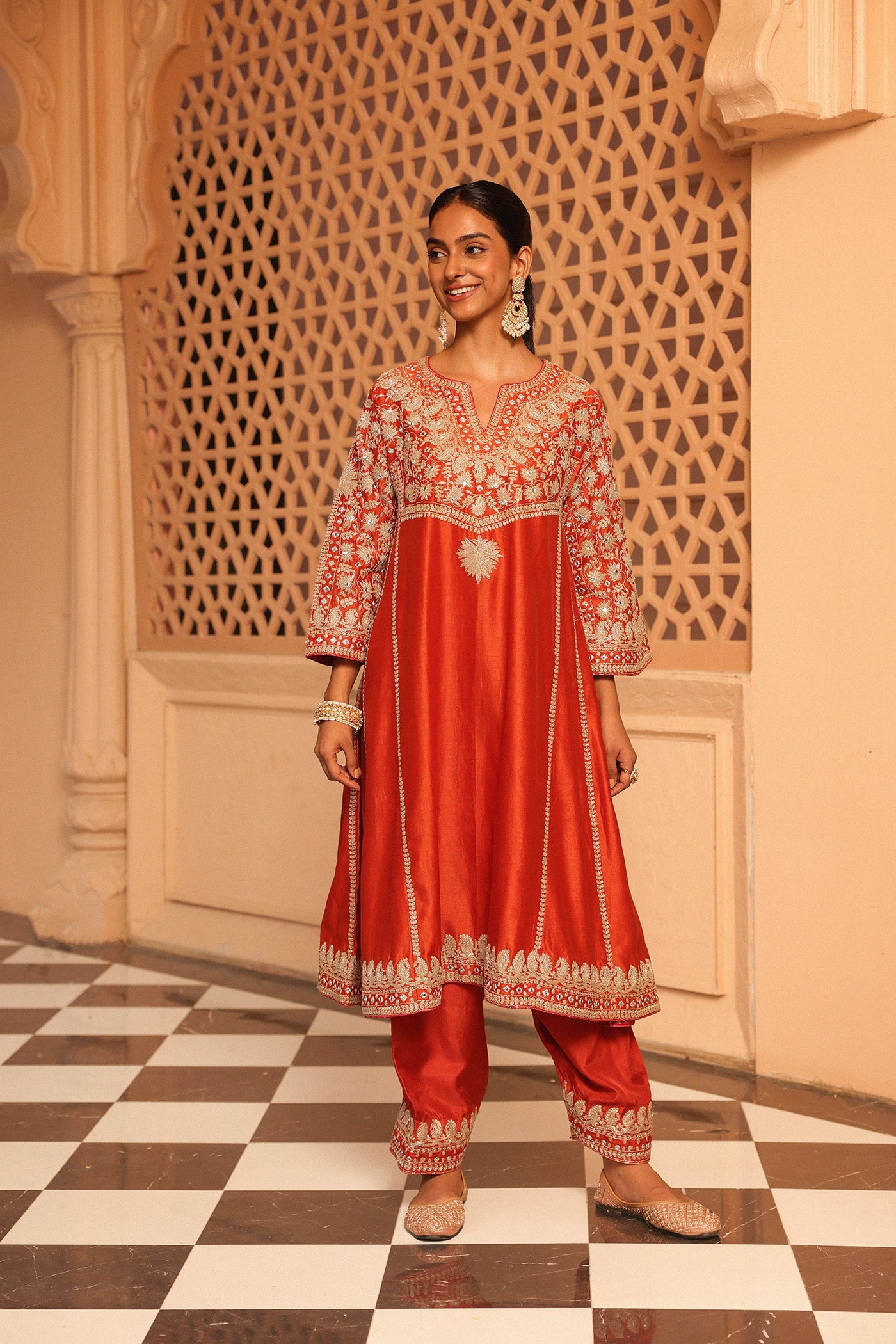 Aiman - Short Knee Length Choga with Salwar and Odhni