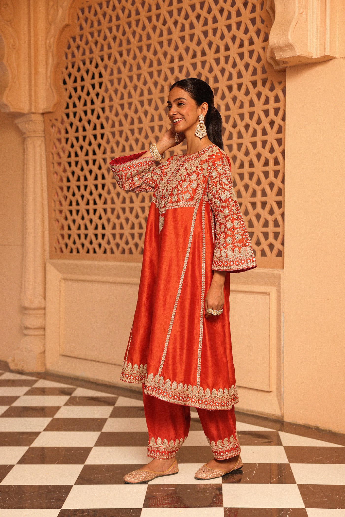 Aiman - Short Knee Length Chauga with Salwar and Khada Dupatta