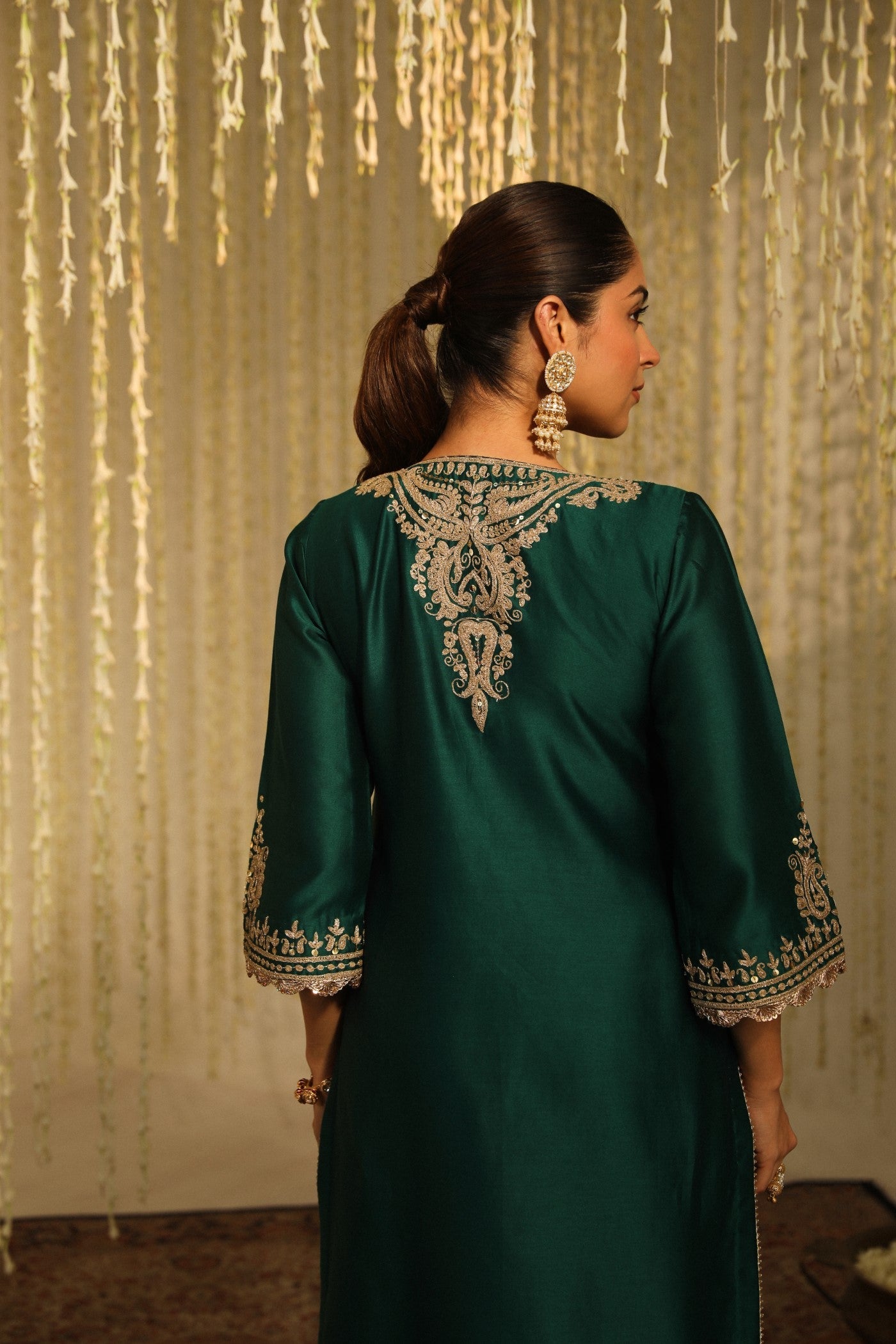 AMAYRA - EMERALD GREEN SHORT KURTA WITH DHOTI (RTS)