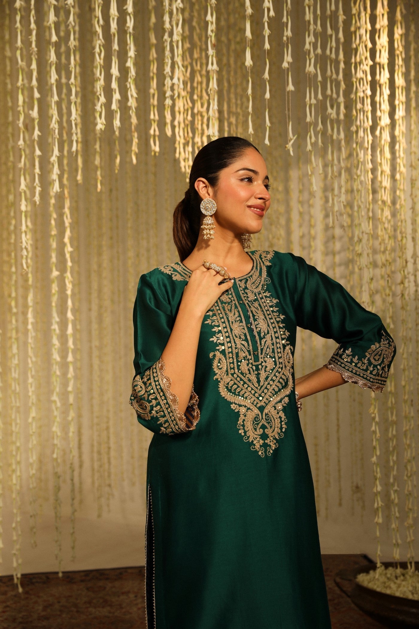 AMAYRA - EMERALD GREEN SHORT KURTA WITH DHOTI (LXRTS)