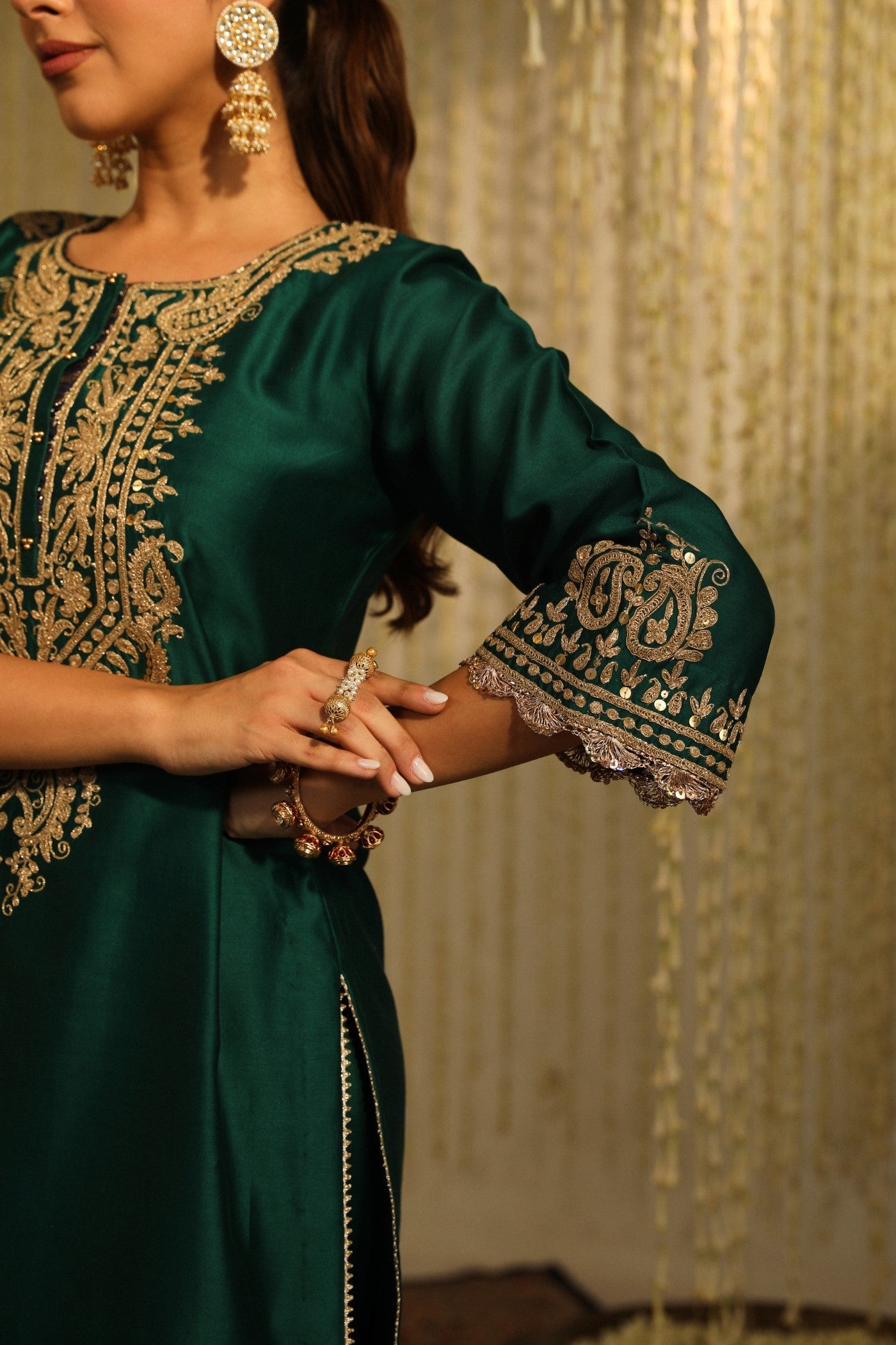 AMAYRA - EMERALD GREEN SHORT KURTA WITH DHOTI (LXRTS)