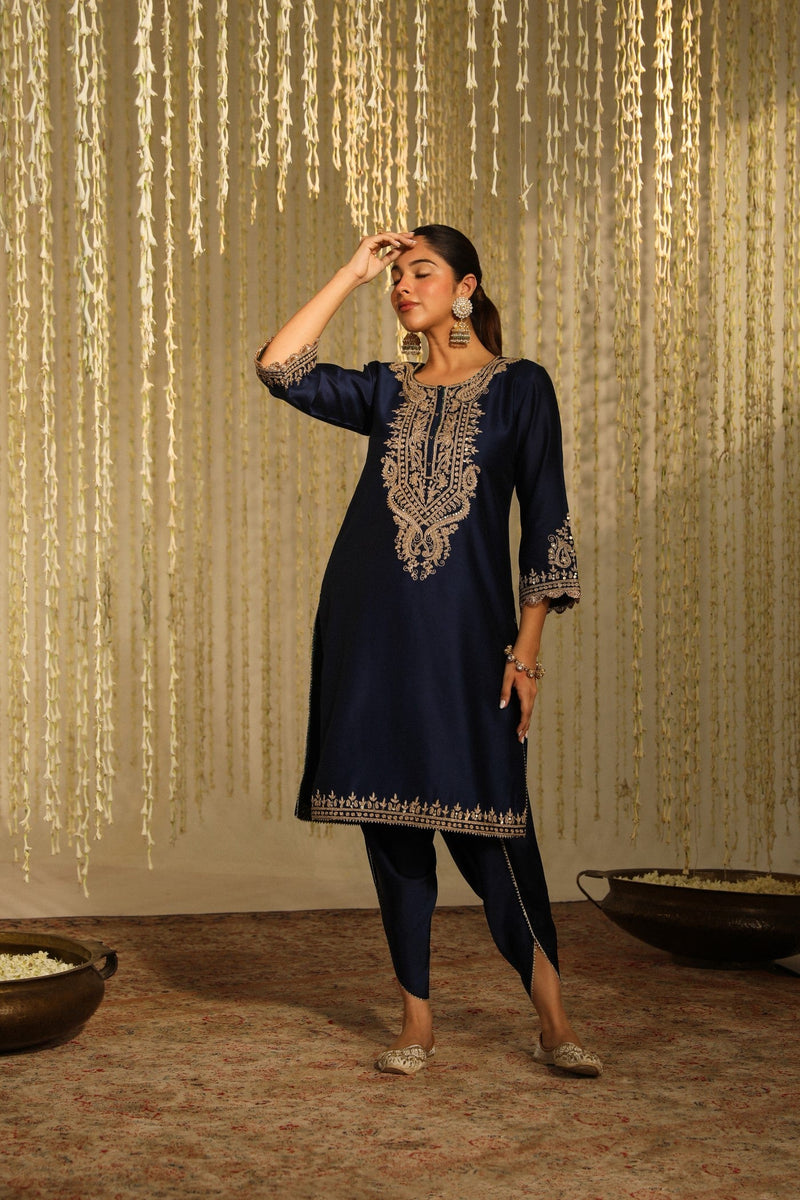 AMAYRA - DEEP BLUE SHORT KURTA WITH DHOTI (LXRTS)